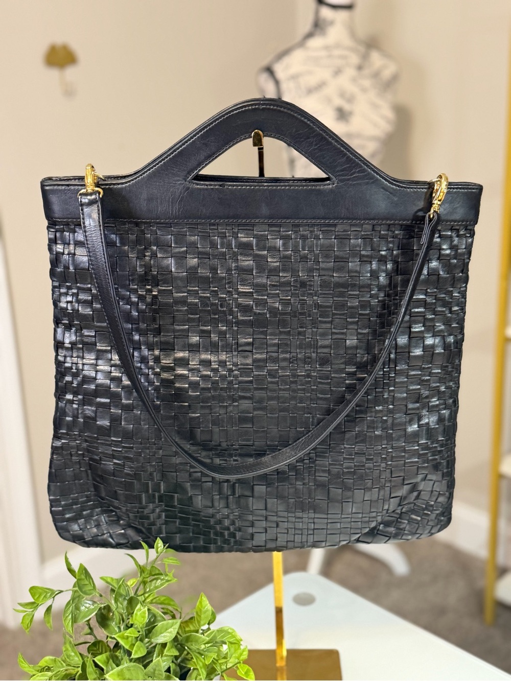 Lauren Merkin Y2K Black Woven Leather Shoulder Tote